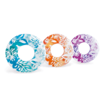 Three tropical patterned inflatable swim rings