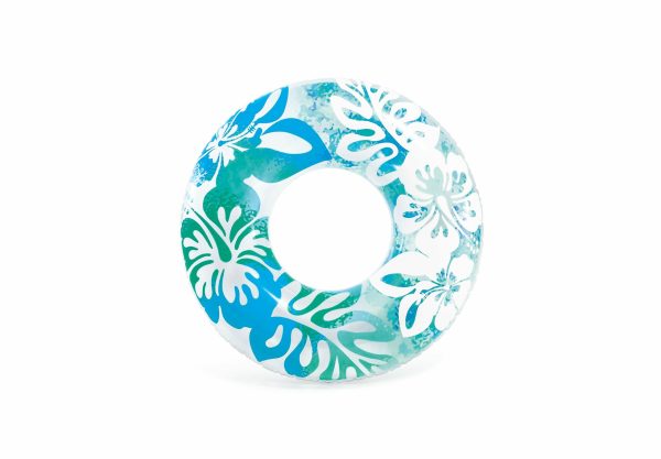 intex clear colour tubes 59251 Blue tropical inflatable swim ring on white background