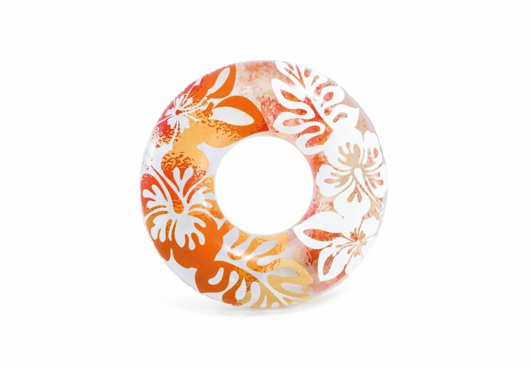 Orange tropical floral inflatable swim ring