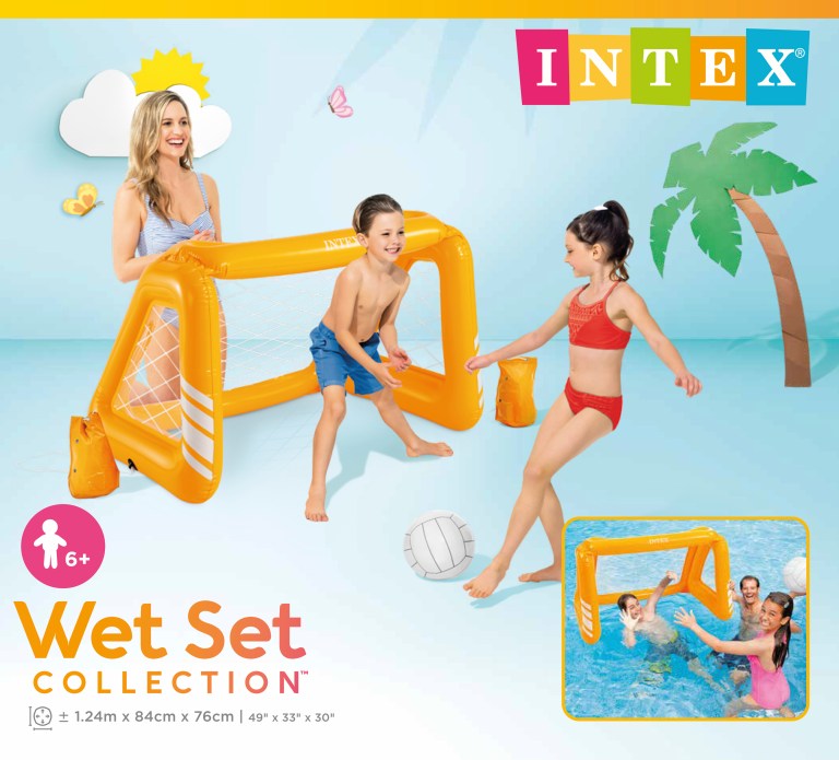 Kids playing with inflatable pool volleyball set