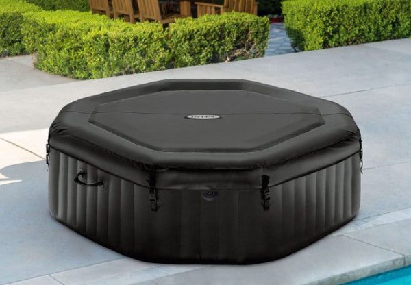 intex purespa jet and bubble deluxe spa 6 person 28462 Black inflatable outdoor spa with fitted cover