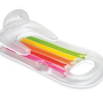 Transparent inflatable pool lounge with rainbow stripes