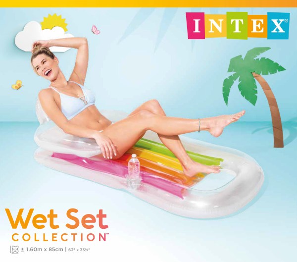 intex king kool inflatable pool lounge 58802 Woman lounging on rainbow inflatable pool float