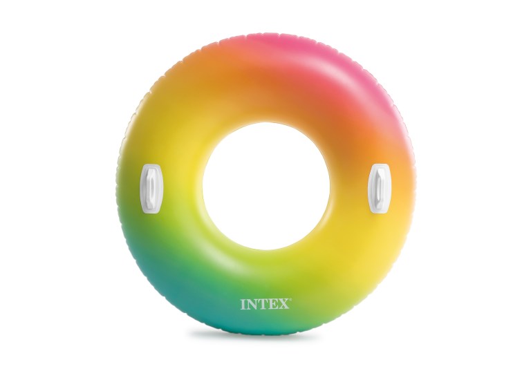 intex rainbow ombre tube pool float 58202 Rainbow inflatable swim ring with white handles