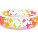 Colourful inflatable kiddie pool with geometric pattern