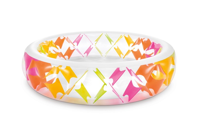 Colourful inflatable kiddie pool with geometric pattern