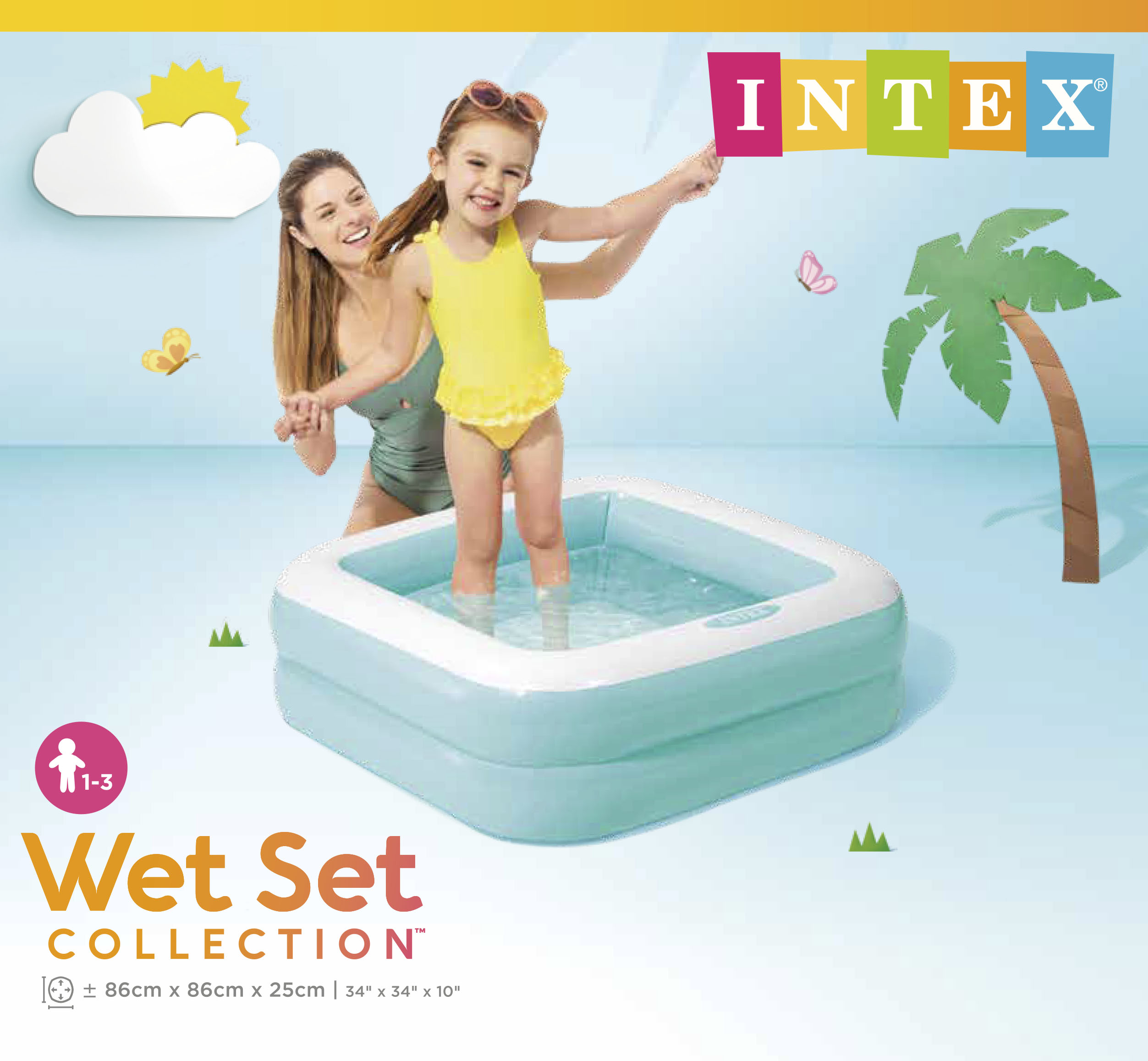 Mother and child in small inflatable pool