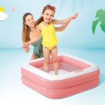 intex play box pool pink 57100 Mother and daughter playing in inflatable kiddie pool
