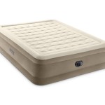 Beige inflatable air mattress with built-in pump