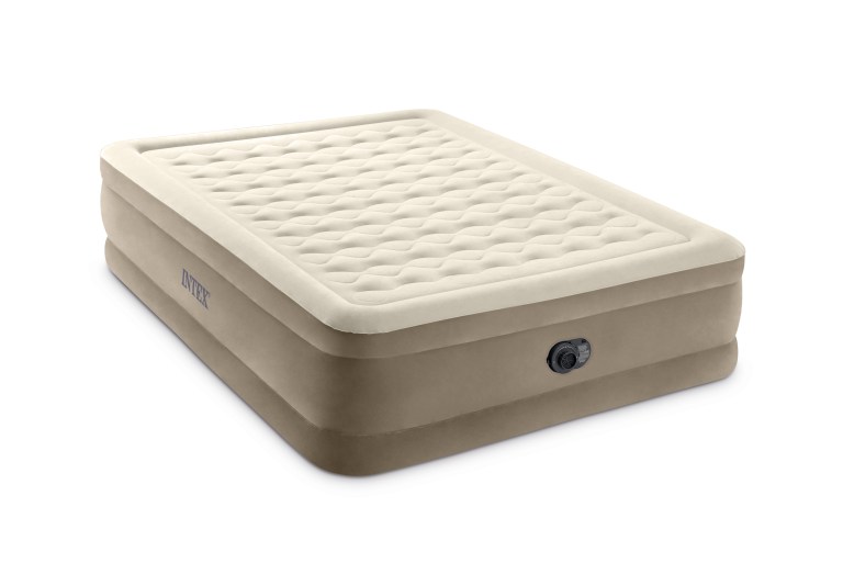 Beige inflatable air mattress with built-in pump
