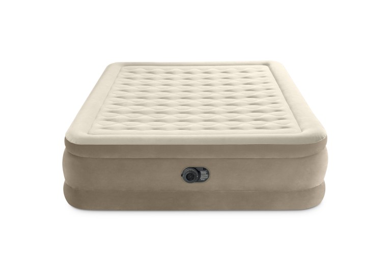 Beige inflatable air mattress with built-in pump