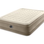 Beige inflatable air mattress with built-in pump