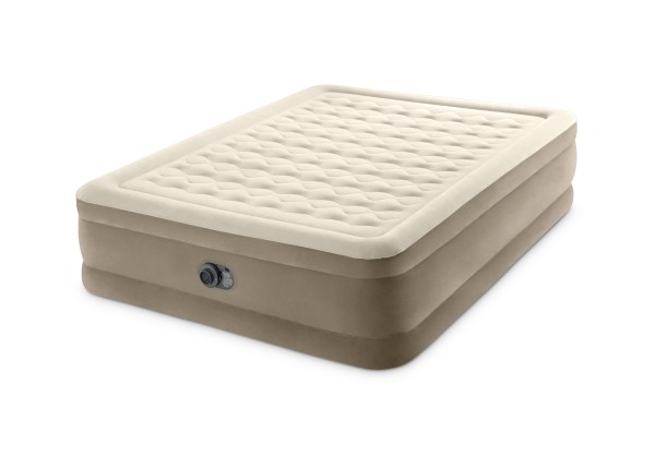 Beige inflatable air mattress with built-in pump