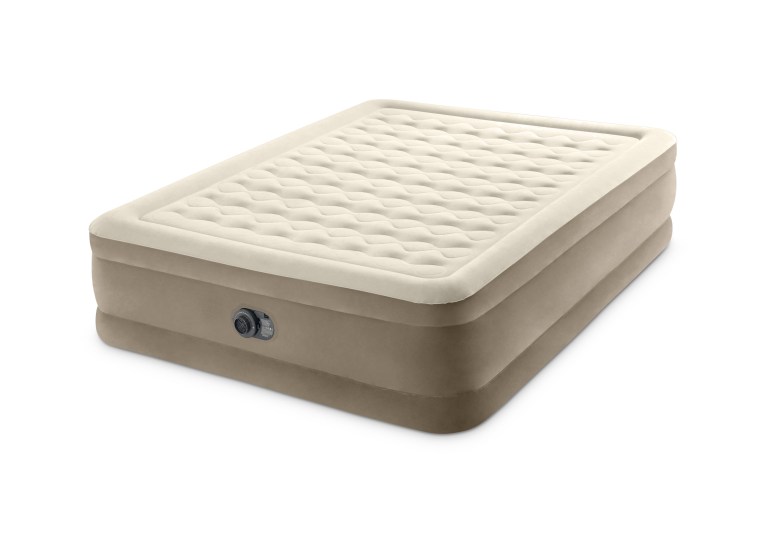 Beige inflatable air mattress with built-in pump