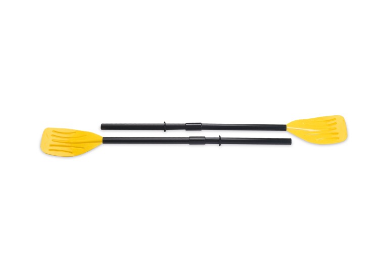 Yellow double-bladed kayak paddle on white background