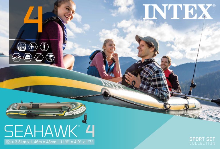 intex seahawk 4 boat set 68351 Four people in Intex Seahawk 4 inflatable boat