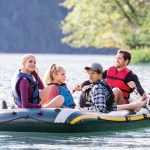intex seahawk 4 boat set 68351 Friends fishing in inflatable boat on lake