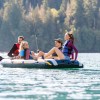 intex seahawk 4 boat set 68351 Friends fishing on inflatable raft in forest lake