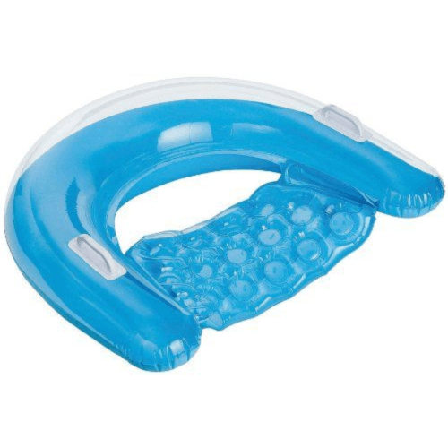 Blue inflatable pool float chair with mesh seat
