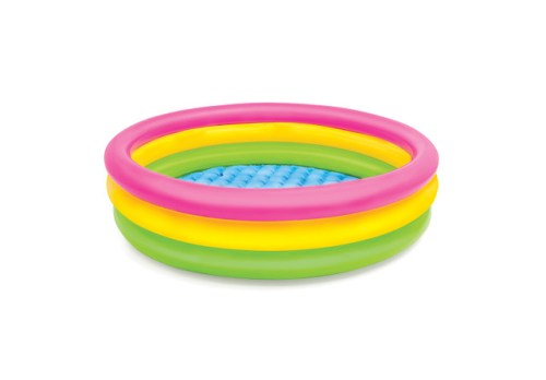Colourful inflatable kiddie pool on white background