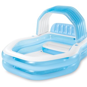 Blue inflatable kids pool with sunshade canopy