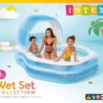 intex sun shade swim center family inflatable pool 57186 Family enjoying Intex inflatable pool with canopy