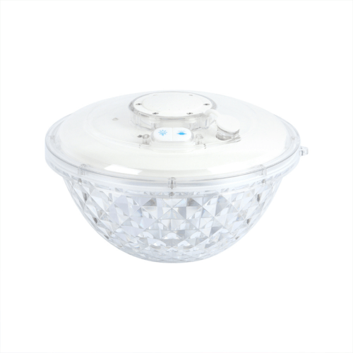 Clear plastic salad spinner with white lid