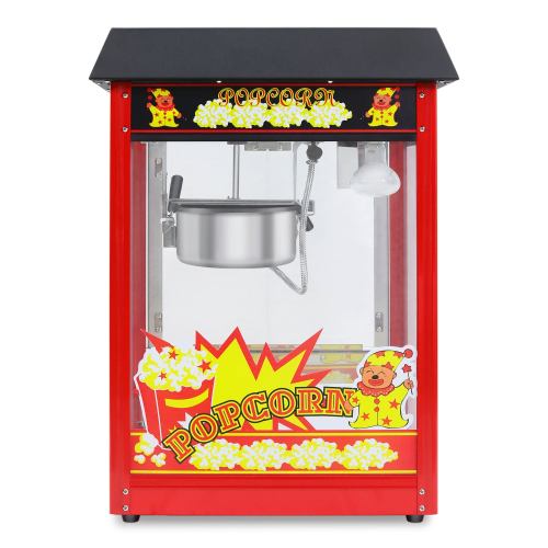 Red countertop popcorn machine with glass panels
