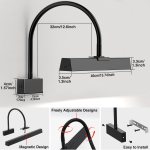 picture frame light with remote, wireless 16 inch black art light, battery operated picture light with 3 cct, dimmable and timer wall picture lights for painting, wall, gallery, artwork, frame Black adjustable LED picture light with dimensions