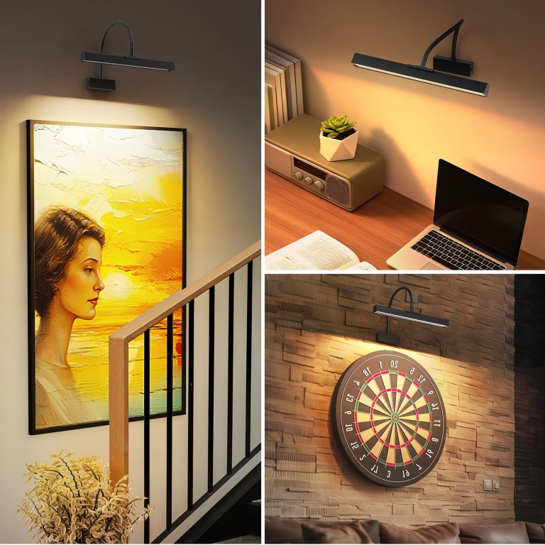 picture frame light with remote, wireless 16 inch black art light, battery operated picture light with 3 cct, dimmable and timer wall picture lights for painting, wall, gallery, artwork, frame Modern wall-mounted picture lights illuminating home interiors