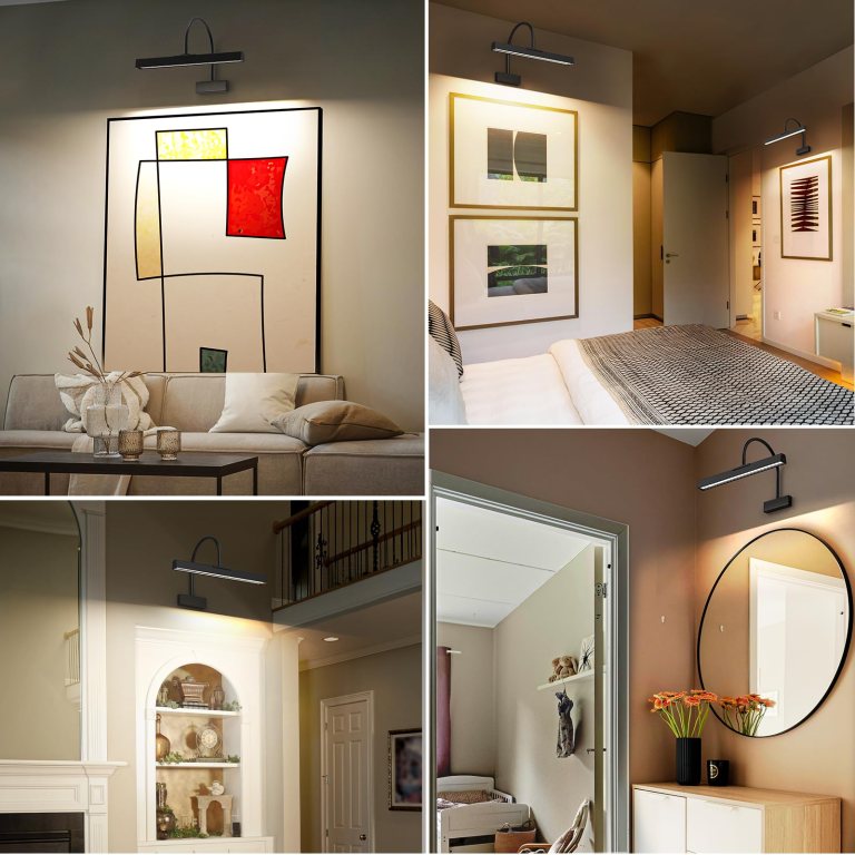 picture frame light with remote, wireless 16 inch black art light, battery operated picture light with 3 cct, dimmable and timer wall picture lights for painting, wall, gallery, artwork, frame Modern wall-mounted picture lights illuminating home interiors