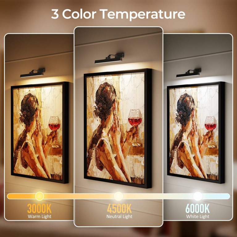 Artwork illuminated by three colour temperature settings