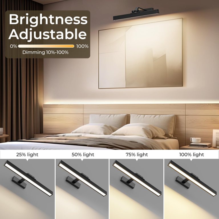 Adjustable LED picture light above bedroom bed