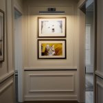 Framed dog and cat photos in hallway