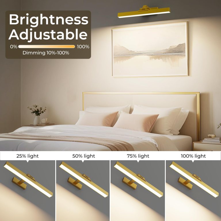 picture lights for wall, battery operated picture light 16in gallery light for paintings cct dimmable gold Adjustable gold picture light above bedroom artwork