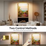 picture lights for wall, battery operated picture light 16in gallery light for paintings cct dimmable gold Framed seaside painting with touch and remote light control