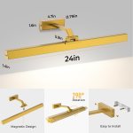 Gold 24-inch wall-mounted picture light with dimensions