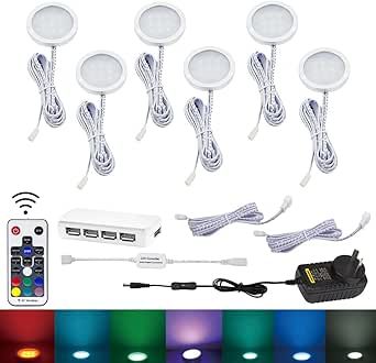 LED puck lights kit with remote and power adapter