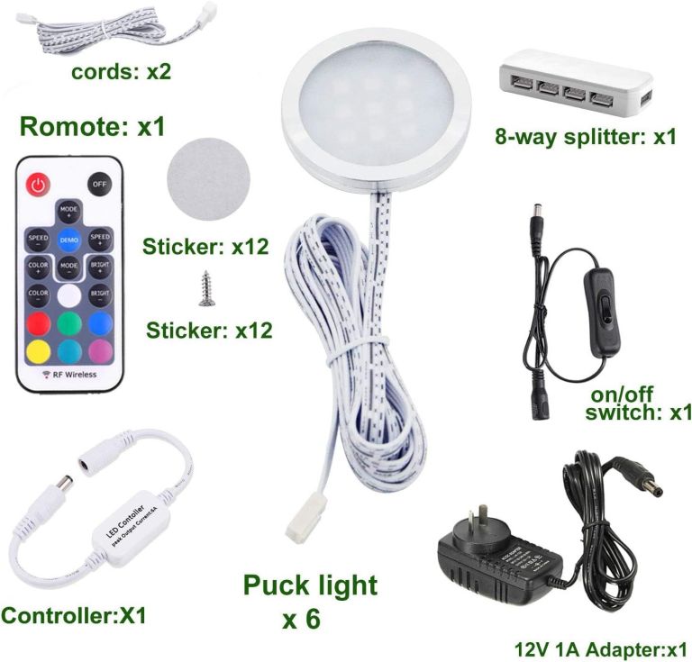 LED puck light kit with accessories and remote