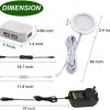 rgb color changing led under cabinet lighting kit,aluminum slim cabinet led puck lights for kitchen counter wardrobe counter furniture shelf ambiance christmas xmas decoration lighting LED light kit components with dimensions labelled