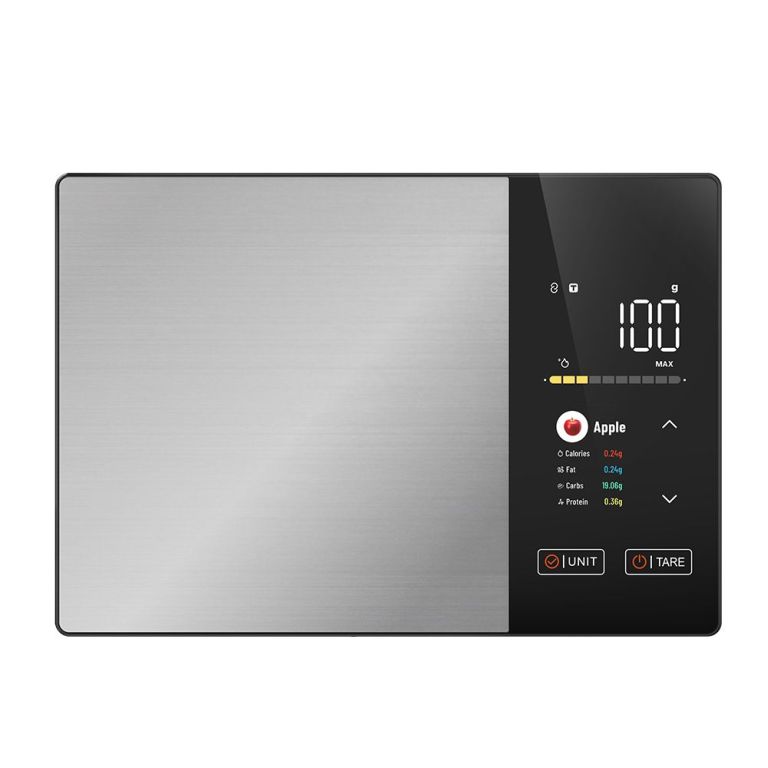 smart digital food kitchen scale with nutritional calculator, on screen nutrient info, free app for calorie & macro tracking, ai scan, personal goals, for weight loss and keto, 11lb/5kg Digital kitchen scale with nutrition display panel