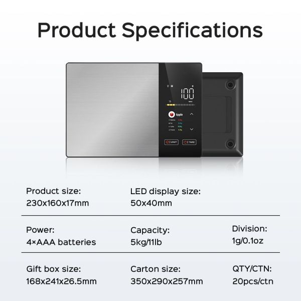 Digital kitchen scale with LED display specifications