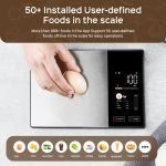 smart digital food kitchen scale with nutritional calculator, on screen nutrient info, free app for calorie & macro tracking, ai scan, personal goals, for weight loss and keto, 11lb/5kg Smart kitchen scale weighing egg with nutrition display