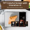 Croissant on digital kitchen scale with nutrition display