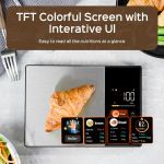 smart digital food kitchen scale with nutritional calculator, on screen nutrient info, free app for calorie & macro tracking, ai scan, personal goals, for weight loss and keto, 11lb/5kg Croissant on digital kitchen scale with nutrition display