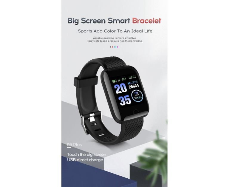 Black smart fitness bracelet with large colour display