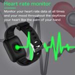 Smartwatch displaying green heart rate monitor graphic