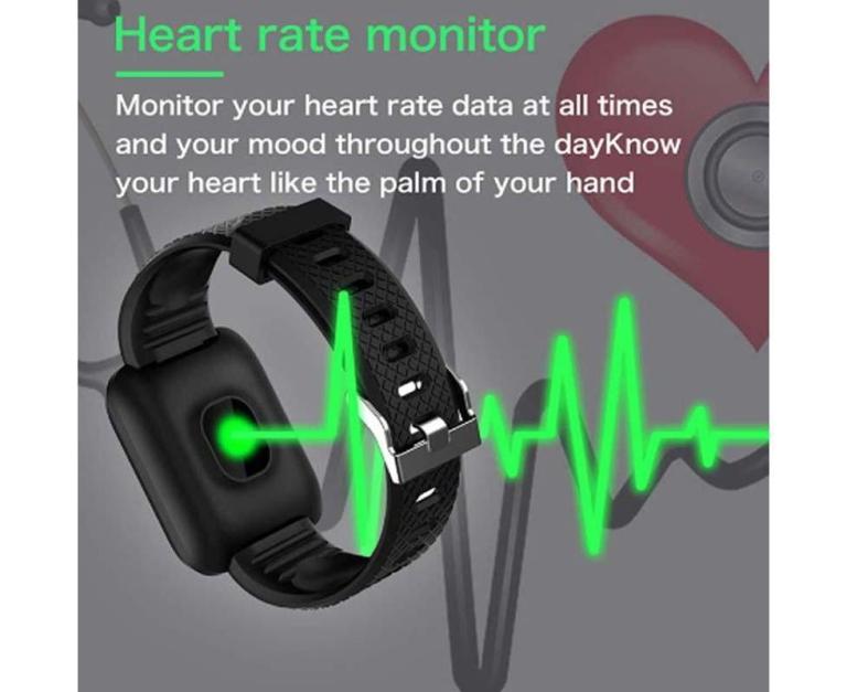 Smartwatch displaying green heart rate monitor graphic