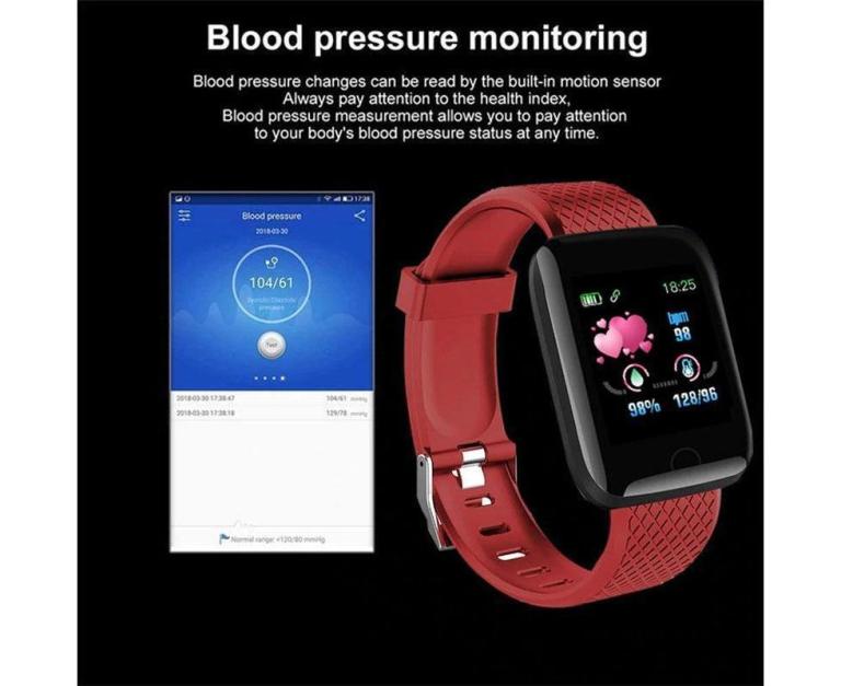 Smartwatch displaying blood pressure monitoring screen