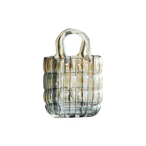 Ribbed glass handbag-shaped decorative vase